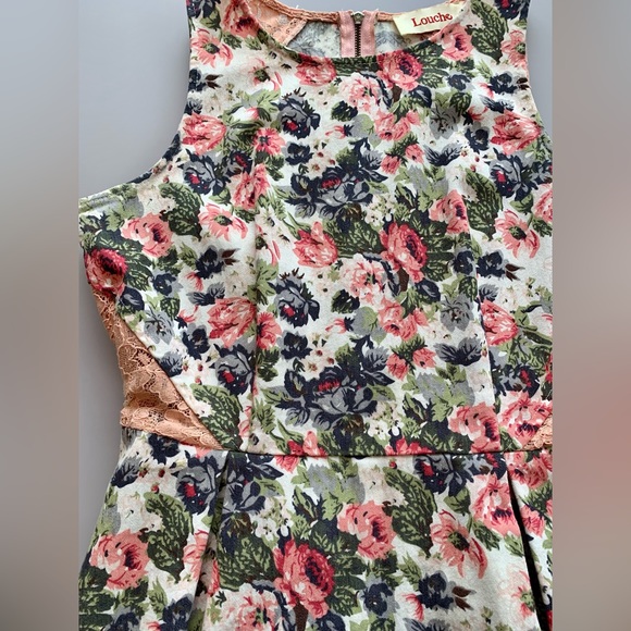 Louche Floral Mini Skater Dress with Lace | Small - Picture 2 of 4
